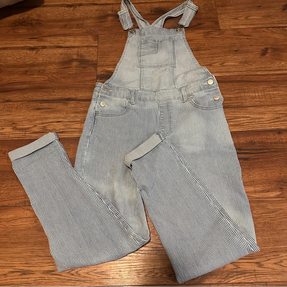 Jordache Blue and White Striped Overalls Kids XL EUC